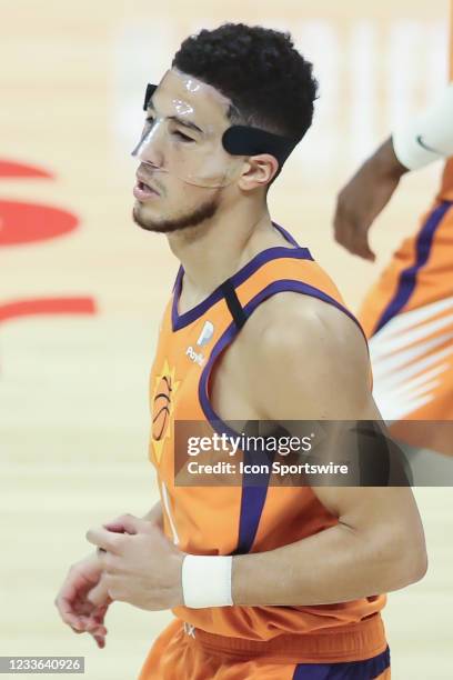 Phoenix Suns guard Devin Booker with new facemask during the Phoenix Suns game versus the Los Angeles Clippers game 3 NBA Western Conference Finals...