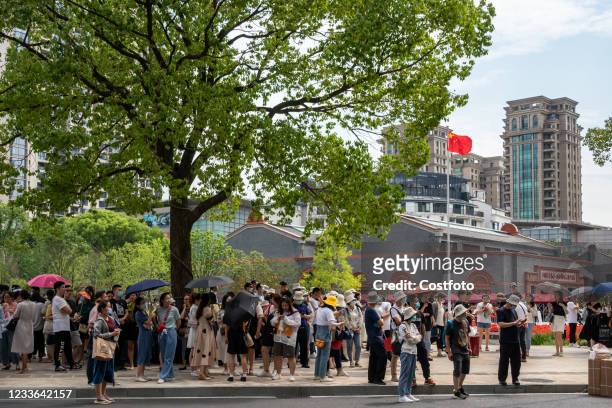 Many visitors lined up to visit the site of the first National Congress of the Communist Party of China in Shanghai, China, June 25, 2021.&#xA;