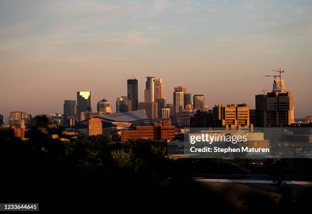 View of the Hennepin County Government center amidst the buildings downtown on June 25, 2021 in Minneapolis, Minnesota. Former Minneapolis Police...