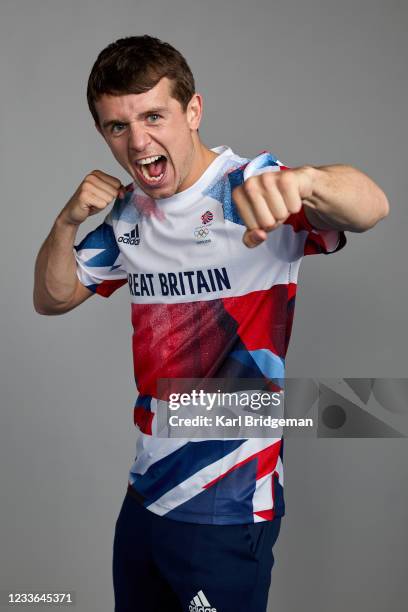 Portrait of Peter McGrail, a member of the Great Britain Olympic Boxing team, during the Tokyo 2020 Team GB Kitting Out at NEC Arena on June 21, 2021...