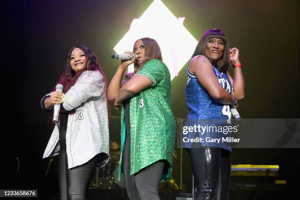 Leanne "Lelee" Lyons, Coko Clemons and Tamara Johnson of SWV perform in concert at HEB Center on June 25, 2021 in Cedar Park, Texas.