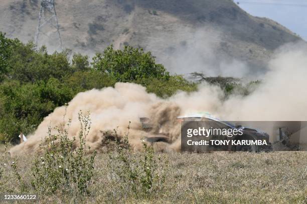 Italian driver Lorenzo Bertelli steers his Ford Fiesta WRC with Italian co-driver Simone Scattolin during the SS10 stage of the 2021 Safari Rally...