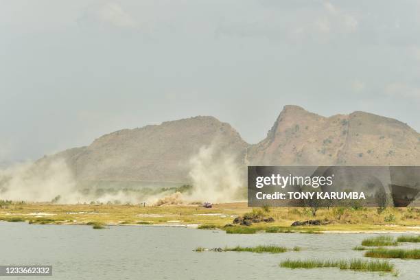 Belgium driver Thierry Neuville steers his Hyundai i20 Coupe WRC with Belgium co-driver Martijn Wydaeghe during the SS11 stage of the 2021 Safari...