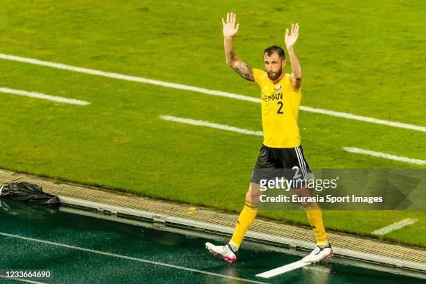 Fernando Recio Comi of Lee Man gestures during the AFC Cup Group J match between Lee Man and Tainan City at the Tseung Kwan O Sports Ground on June...