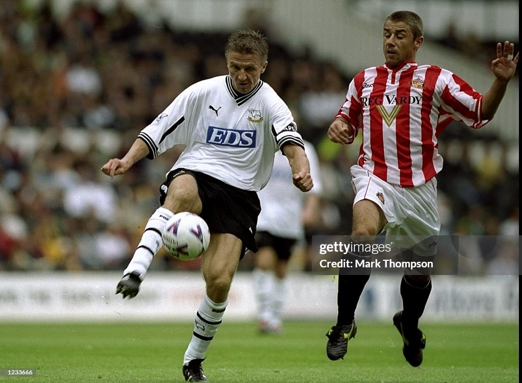 Jacob Laursen of Derby  Kevin Phillips of Sunderland