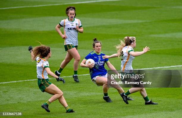 Dublin , Ireland - 26 June 2021; Anna Galvin of Kerry in action against Orla Byrne, left, Orlagh Lally, centre, and Emma Duggan of Meath during the...