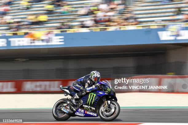 Spain's Maverick Vinales on his Yamaha in action during the third free practice session of the MotoGP at the TT circuit of Assen. - Yamaha's Maverick...