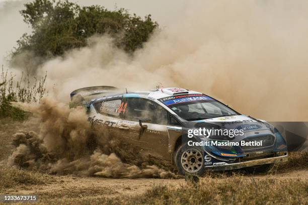 Gus Greensmith of Great Britain and Chris Patterson of Ireland compete with their M-Sport FORD WRT Ford Fiesta WRC during Day Three of the FIA World...