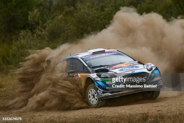 Adrien Fourmaux of France and Renaud Jamoul of France compete with their M-Sport FORD WRT Ford Fiesta WRC during Day Three of the FIA World Rally...