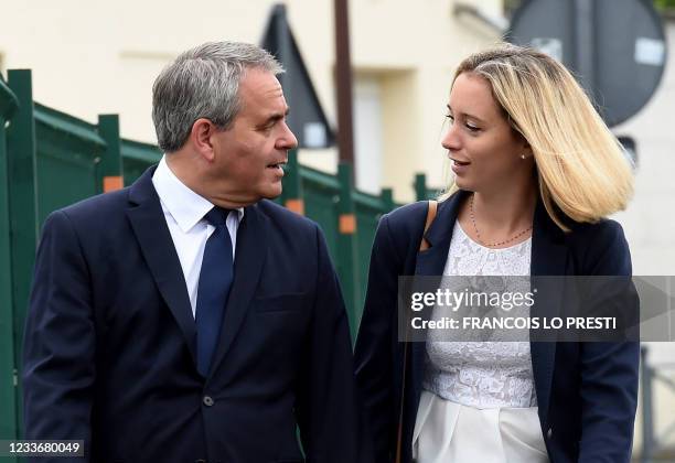 Xavier Bertrand, former minister and candidate to his succession as president of the northern France Hauts-de-France region, and his wife Vanessa...