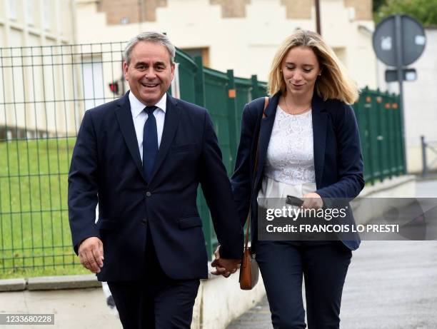 Xavier Bertrand, former minister and candidate to his succession as president of the northern France Hauts-de-France region, and his wife Vanessa...