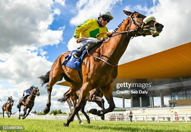 Kildare , Ireland - 27 June 2021; Effernock Fizz, with Niall McCullagh up, on their way to winning the Irish Stallion Farms EBF 'Ragusa' Handicap...