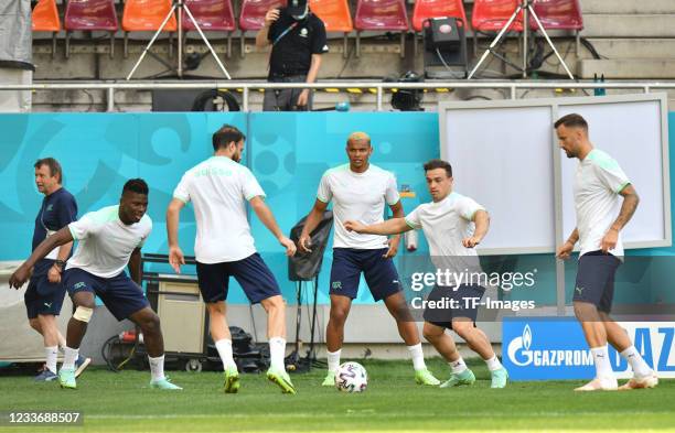 Xherdan Shaqiri of Switzerland controls the ball during the training at the National Arena on June 27, 2021 in Bucharest, Romania.