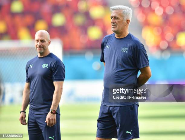 Head coach Vladimir Petkovic of Switzerland looks on during the training at the National Arena on June 27, 2021 in Bucharest, Romania.