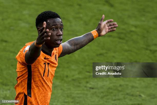 Quincy Promes of the Netherlands reacts after Czech Republic's victory at the end of the EURO 2020 round of 16 football match between the Netherlands...