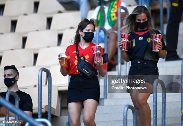 Sevilla, Spain Supporters and fans singer Laura Tesoro during the 16th UEFA Euro 2020 Championship Round of 16 match between Belgium and Portugal on...