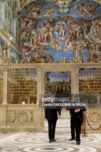 Secretary of State Antony Blinken visirs the Sistine chapel in the Apostolic Palace, at the Vatican, ahead of his meeting with Pope Francis and...