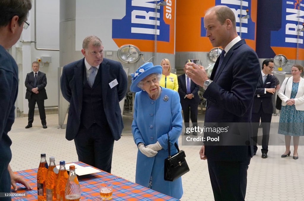 The Queen And The Duke Of Cambridge Visit Irn Bru Factory