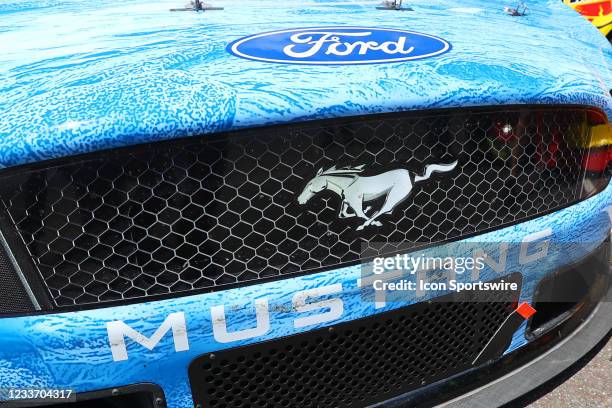 General view of the Ford Mustang logo prior to the NASCAR Cup Series - Explore the Pocono Mountains 350 on June 27, 2021 at Pocono Raceway in Long...