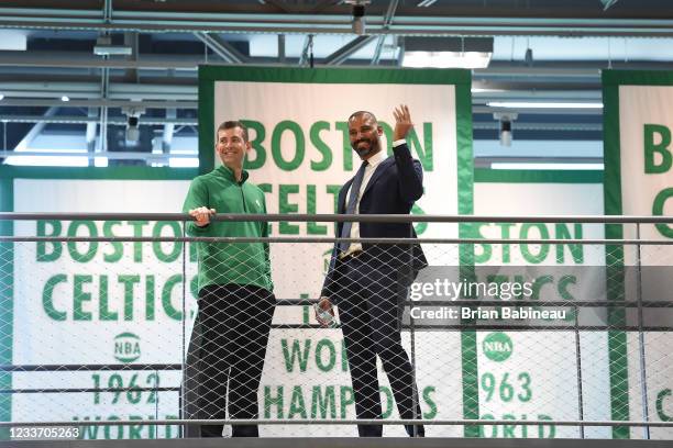 President, Brad Stevens of the Boston Celtics introduces Ime Udoka as new head coach of the Boston Celtics after a press conference on June 28, 2021...