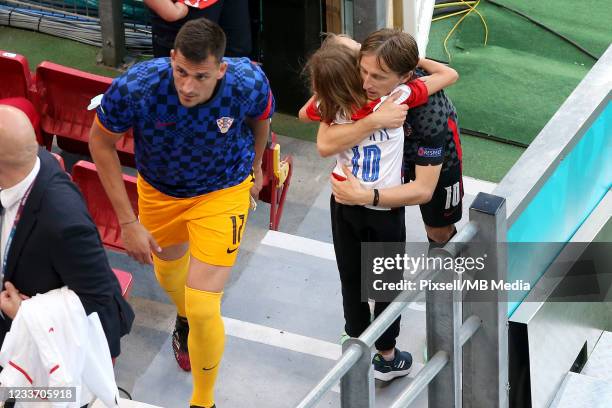 Luka Modric of Croatia with his son Ivano after loosing the UEFA Euro 2020 Championship Round of 16 match between Croatia and Spain at Parken Stadium...