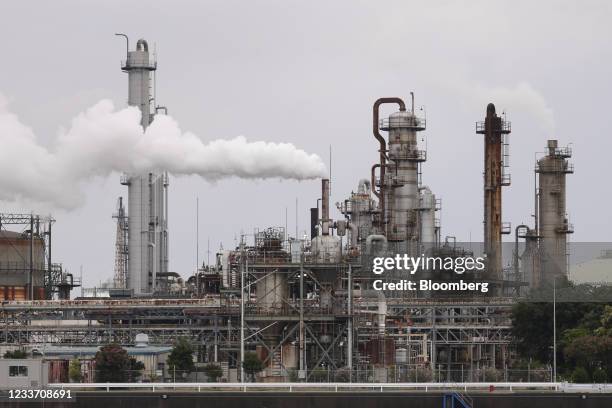 Steam rises from a stack at a chemical plant at the Yokkaichi industrial complex in Yokkaichi, Mie Prefecture, Japan, on Monday, June 28, 2021....