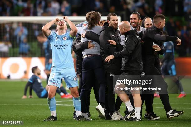 Scott Jamieson of Melbourne City overwhelmed with emotion after winning the A-League Grand-Final soccer match between Melbourne City FC and Sydney FC...