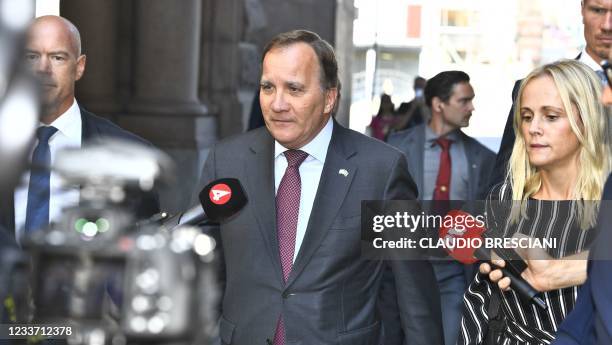 Sweden's Prime Minister Stefan Löfven arrives for the parliment round at the Swedish parliament in Stockholm, Sweden, on June 29, 2021. - Sweden's...