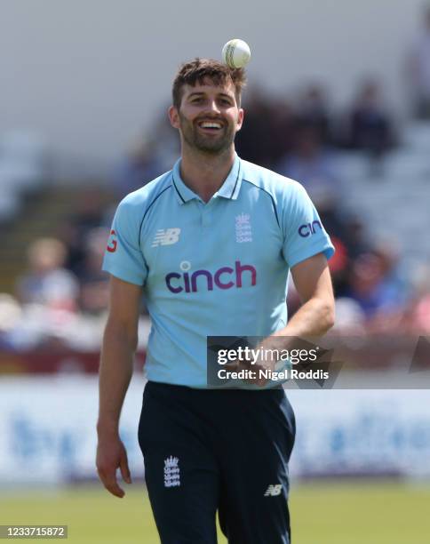 Mark Wood of England in action during the 1st ODI cricket match between England and Sri Lanka at Emirates Riverside on June 29, 2021 in...