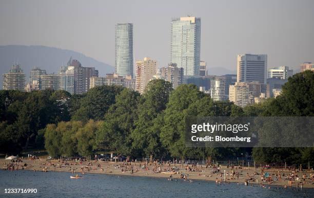 Kitsilano Beach during a heatwave in Vancouver, British Columbia, Canada, on Monday, June 28, 2021. The heat is expected to continue for several days...
