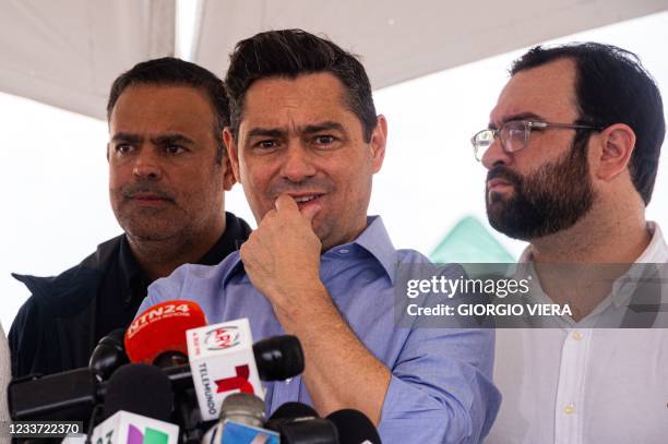 Venezuelan Ambassador Carlos Vecchio speaks at a press conference on June 29 in Surfside, Florida, near the disaster area. - The death toll after the...
