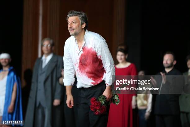 Opera singer Opera singer Jonas Kaufmann after the premiere of "Tristan und Isolde" as part of the Munich Opera Festival 2021 at Nationaltheater on...