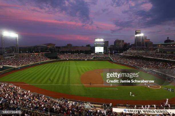 General view inside TD Ameritrade Park Omaha during the game between the Mississippi St. Bulldogs and the Vanderbilt Commodores during the Division I...