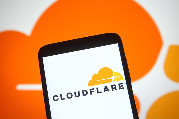 In this photo illustration, Cloudflare logo of an US...