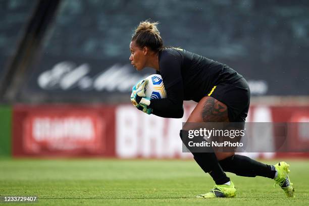 Barbara Barbosa of Brazil makes a save during the Women's International Friendly match between Brazil and Canada at Estadio Cartagonova on June 14,...