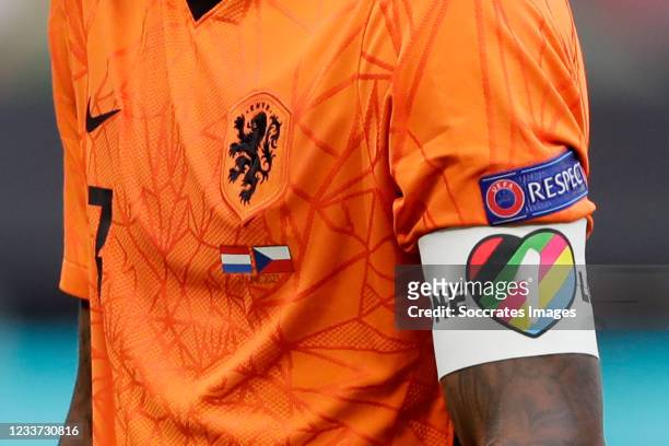 Georginio Wijnaldum of Holland, captain One Love during the EURO match between Holland v Czech Republic at the Puskas Arena on June 27, 2021 in...