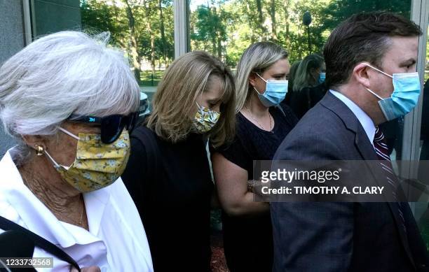 German-born American TV actress Allison Mack arrives at Brooklyn Federal Court on June 30, 2021 in New York, to be sentenced for her role in the...