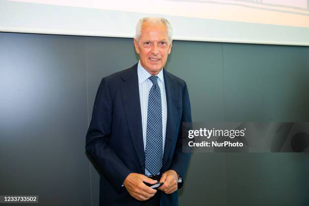 Marco Tronchetti Provera attends 60 Years Of Pirellone exhibition press conference at Palazzo Pirelli on June 29, 2021 in Milan, Italy.