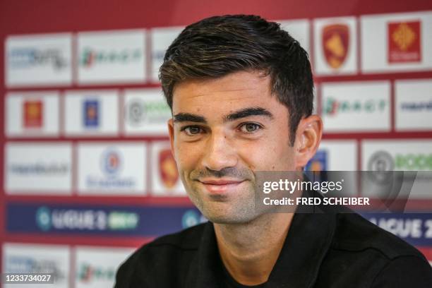 French Ligue 2 Rodez Aveyron football club's new recruited player Enzo Zidane takes part in a press conference in Rodez on June 30, 2021. - Enzo...