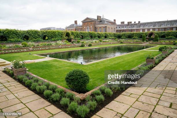 In this handout image supplied by Kensington Palace and released on July 01 the newly redesigned Sunken Garden is pictured at Kensington Palace in...