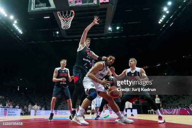 Gustavo Ayon of Mexico dunks during the 2020 FIBA Men's Olympic Qualifying Tournament game between Mexico and Russia at Spaladium Arena on June 30,...