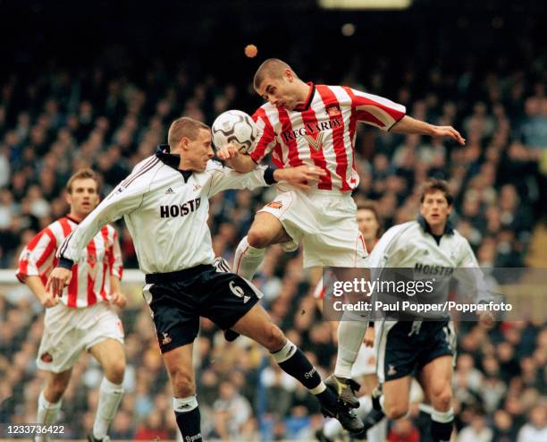 Kevin Phillips of Sunderland and Chris Perry of Tottenham Hotspur challenge for the ball during an FA Carling Premiership match at White Hart Lane on...