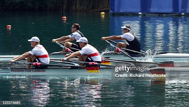 Nathan Cohen and Joseph Sullivan of New Zealand catch and just beat Hans Gruhne and Stephan Krueger of Germany in a photo finish to win the Men's...