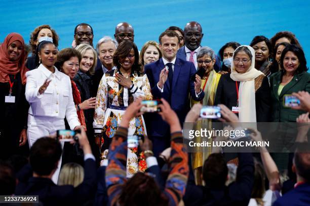 French President Emmanuel Macron Hillary Clinton, , UN general secretary Antonio Guterres , French Junior Minister of Gender Equality Elisabeth...