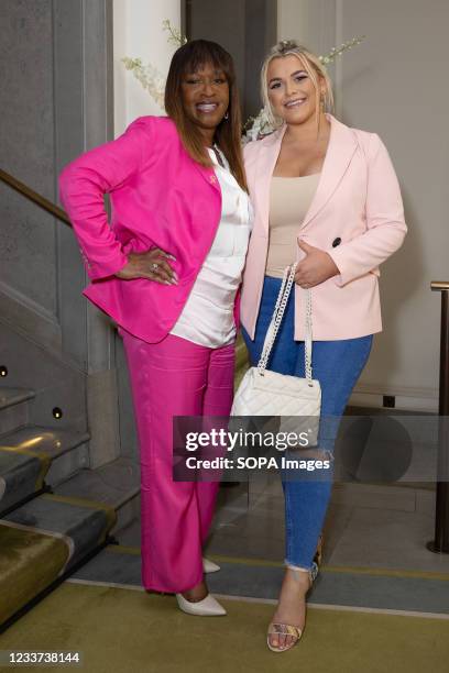 Angie Greaves and Saffron Lempriere attend afternoon tea at Corinthia Hotel London in aid of Breast Cancer Now hosted by Angie Greaves and Concorde...