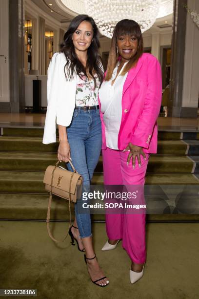 Tyla Carr and Angie Greaves attend afternoon tea at Corinthia Hotel London in aid of Breast Cancer Now hosted by Angie Greaves and Concorde Media.