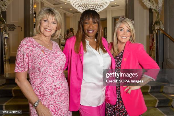 Ruth Langsford, Angie Greaves and Lucy Alexander attend afternoon tea at Corinthia Hotel London in aid of Breast Cancer Now hosted by Angie Greaves...