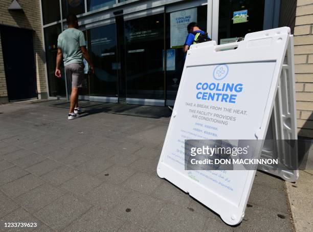 Person enters the Hillcrest Community Centre where they can cool off during the extreme hot weather in Vancouver, British Columbia, Canada, June 30,...