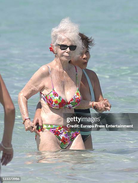 Duchess of Alba, Cayetana Fitz-James Stuart is seen enjoying a day on the beach on September 1, 2011 in Ibiza, Spain.