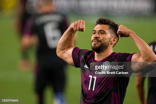 Henry Josue Martin of Mexico celebrates his goal against Panama during the second half at Nissan Stadium on June 30, 2021 in Nashville, Tennessee....